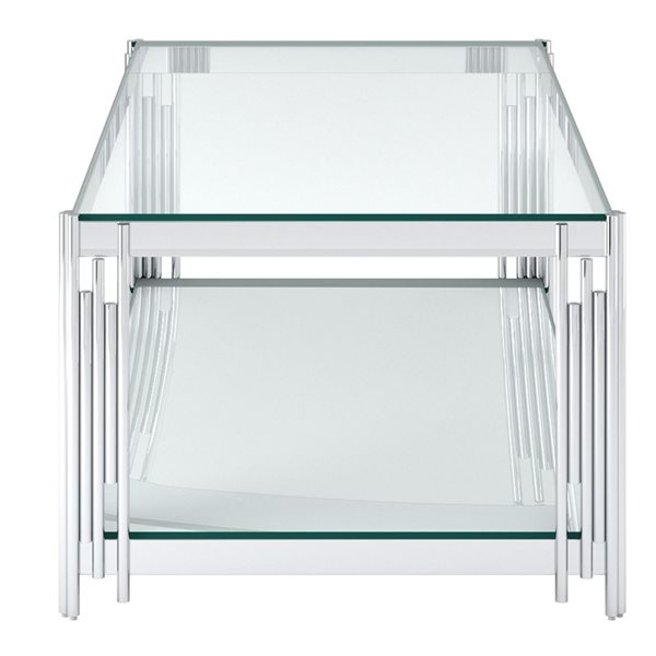 Table basse contemporaine rectangulaire en métal et en verre argent de 23 po par !nspire