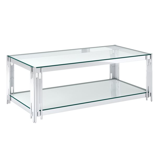 Table basse contemporaine rectangulaire en métal et en verre argent de 23 po par !nspire