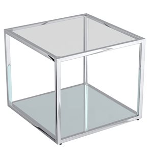 Table basse carrée contemporaine de 20 po en métal et en verre par !nspire, argent