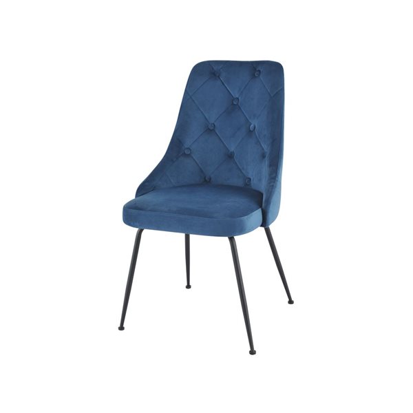 Ensemble de 2 chaises Plumeria en velours bleu avec pattes chromés par HomeTrend