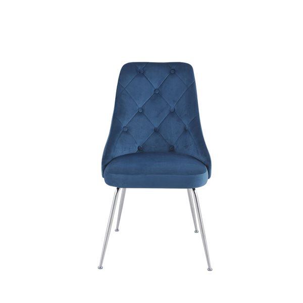 HomeTrend Plumeria Set of 2 Side Chair Blue Velvet with Chrome Legs