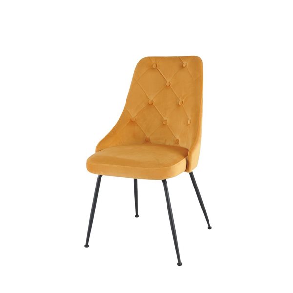 HomeTrend Plumeria Set of 2 Side Chair Mustard Yellow Velvet with Black Legs