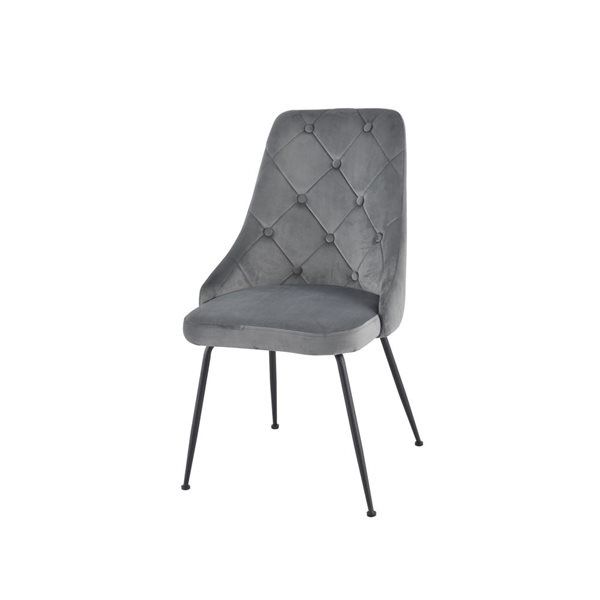 HomeTrend Plumeria Set of 2 Side Chair Grey Velvet with Black Legs