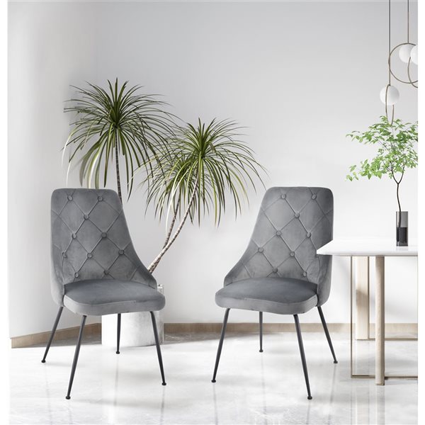 HomeTrend Plumeria Set of 2 Side Chair Grey Velvet with Black Legs