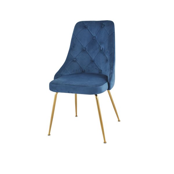 Ensemble de 2 chaises Plumeria en velours bleu avec pattes dorées par HomeTrend