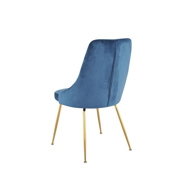 Ensemble de 2 chaises Plumeria en velours bleu avec pattes dorées par HomeTrend