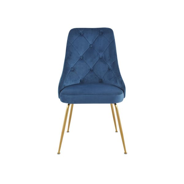 Ensemble de 2 chaises Plumeria en velours bleu avec pattes dorées par HomeTrend