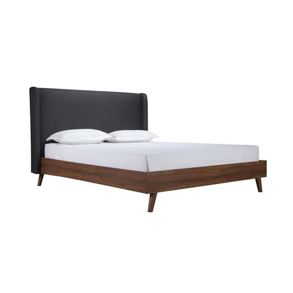 HomeTrend Brody Queen Platform Bed with Upholstered Headboard - Dark Grey/Brown