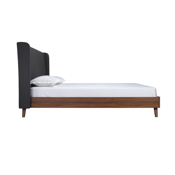 HomeTrend Brody Queen Platform Bed with Upholstered Headboard - Dark Grey/Brown