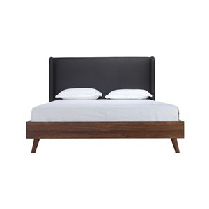 HomeTrend Brody Queen Platform Bed with Upholstered Headboard - Dark Grey/Brown