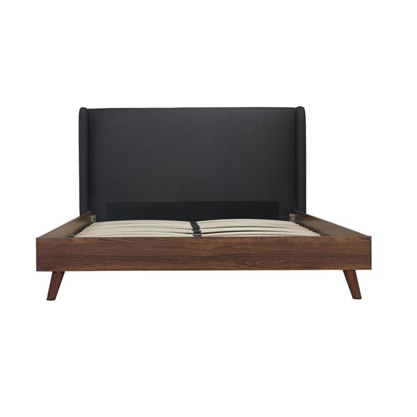 HomeTrend Brody King Platform Bed with Upholstered Headboard - Dark Grey/Brown