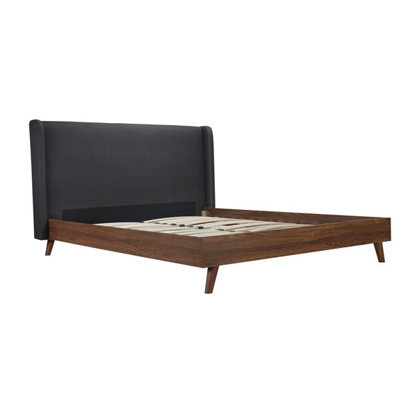 HomeTrend Brody King Platform Bed with Upholstered Headboard - Dark Grey/Brown