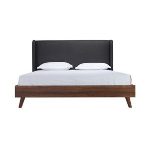 HomeTrend Brody King Platform Bed with Upholstered Headboard - Dark Grey/Brown