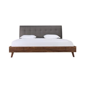 HomeTrend Tadros King Platform Bed with Upholstered Headboard - Grey/Brown
