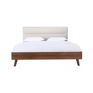 HomeTrend Radcliffe Queen Platform Bed with Upholstered Headboard - Beige/Brown