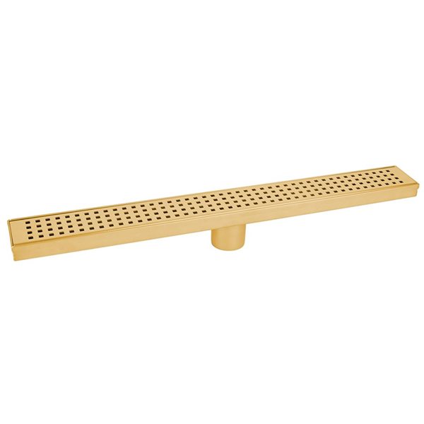 Drain de douche rectangle linéaire grillagé en acier inoxydable de 24 po de long Luxury Drains par ToWo - or brossé