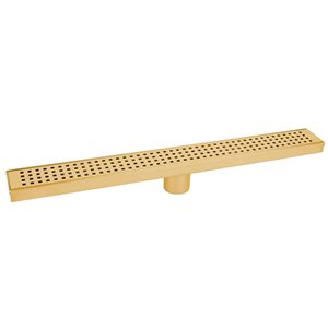 Drain de douche rectangle linéaire grillagé en acier inoxydable de 24 po de long Luxury Drains par ToWo - or brossé