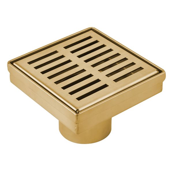 ToWo Luxury Drains 4-in L Slotted Square Stainless Steel Shower Drain - Brushed Gold
