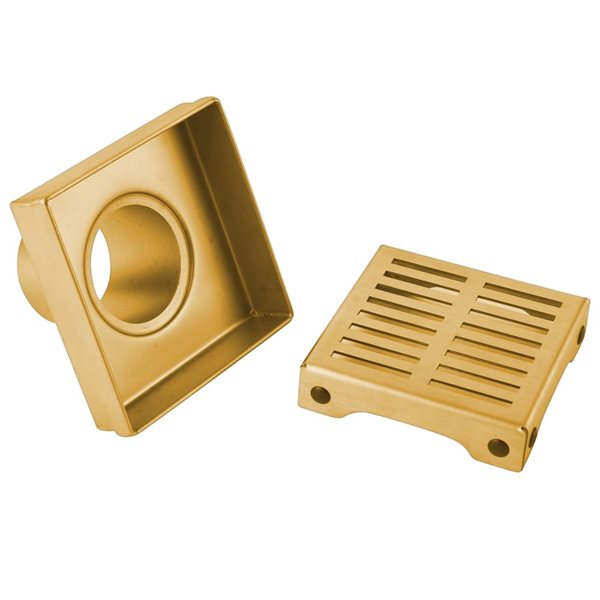 ToWo Luxury Drains 4-in L Slotted Square Stainless Steel Shower Drain - Brushed Gold