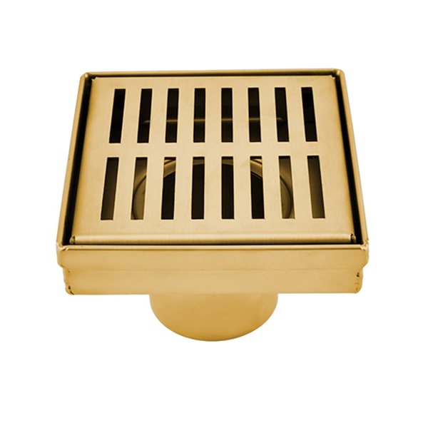 ToWo Luxury Drains 4-in L Slotted Square Stainless Steel Shower Drain - Brushed Gold