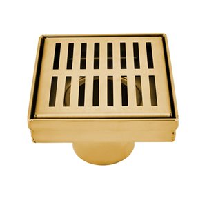 ToWo Luxury Drains 4-in L Slotted Square Stainless Steel Shower Drain - Brushed Gold