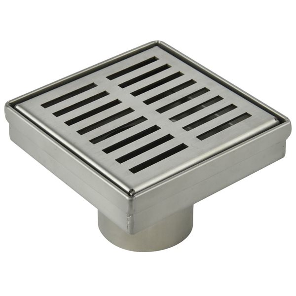 ToWo Luxury Drains 6-in L Slotted Square Stainless Steel Shower Drain - Brushed Stainless