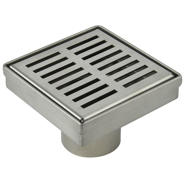 ToWo Luxury Drains 4-in L Slotted Square Stainless Steel Shower Drain - Brushed Stainless
