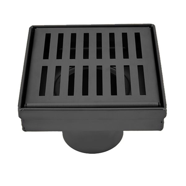 Drain de douche carré grillagé en acier inoxydable de 4 po de long Luxury Drains par ToWo - noir mat