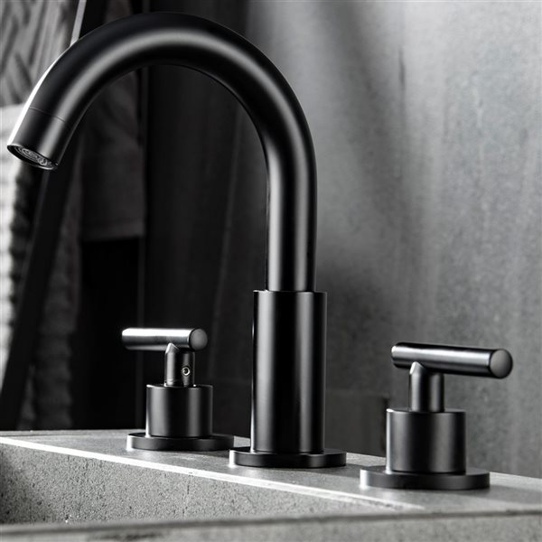 WELLFOR Matte Black 8-in Widespread Bathroom Sink Faucet with Double Handle