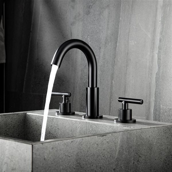 WELLFOR Matte Black 8-in Widespread Bathroom Sink Faucet with Double Handle