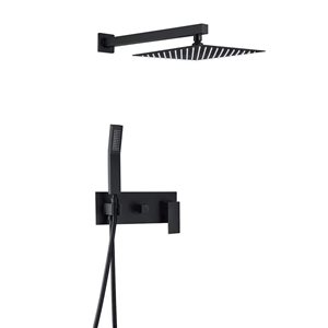 WELLFOR 2-Function Wall-Mounted Shower System with 10-in Rain Shower Head in Matte Black