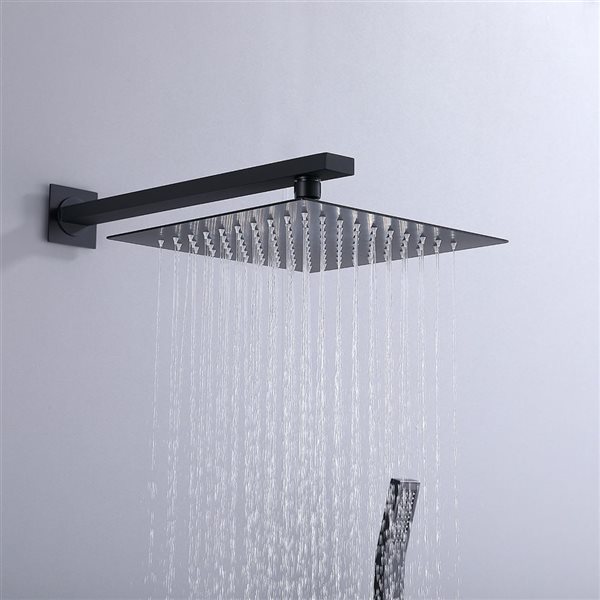 WELLFOR Matte Black Shower System with 10-in Top Spray and 4 Body Spray Jets