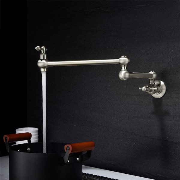 WELLFOR Sink Faucets Brushed Nickel 2-handle Wall Mount Pot Filler Handle/lever Residential Kitchen Faucet