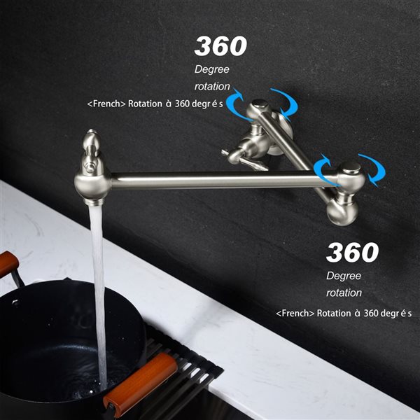 WELLFOR Sink Faucets Brushed Nickel 2-handle Wall Mount Pot Filler Handle/lever Residential Kitchen Faucet