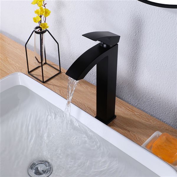 WELLFOR 12-in Matte Black Deck-Mounted Bathroom Sink Faucet