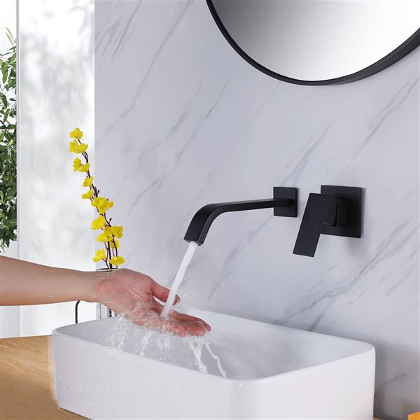 WELLFOR Matte Black WallMounted Bathroom Sink Faucet with Single