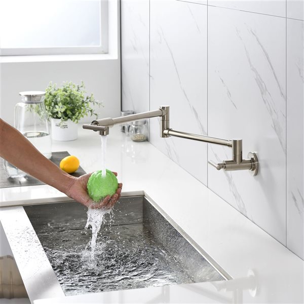 WELLFOR Sink Faucets Brushed Nickel 2-handle Wall Mount Pot Filler Handle/lever Residential Kitchen Faucet