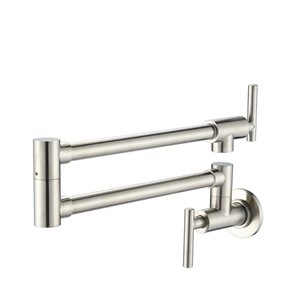 WELLFOR Sink Faucets Brushed Nickel 2-handle Wall Mount Pot Filler Handle/lever Residential Kitchen Faucet