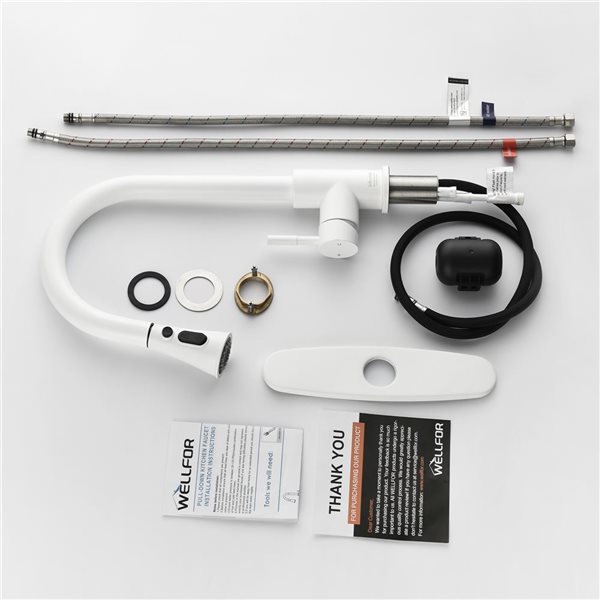 WELLFOR Sink Faucets White 1-handle Deck Mount Pull-down Handle/lever Residential Kitchen Faucet (Deck Plate Included)