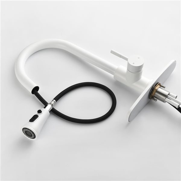 WELLFOR Sink Faucets White 1-handle Deck Mount Pull-down Handle/lever Residential Kitchen Faucet (Deck Plate Included)