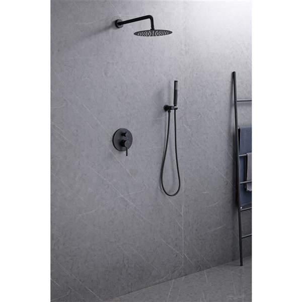 WELLFOR Matte Black 2-Function 10-in Round Shower Head Shower System