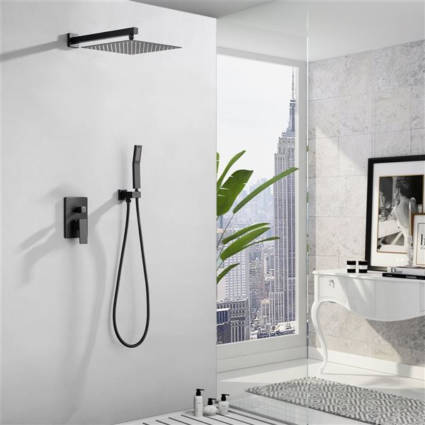 WELLFOR 2-Function 12-in Shower Head Shower System in Matte Black