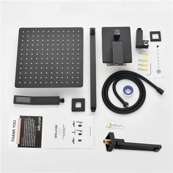 WELLFOR 3-Function Wall-Mounted Shower System with 10-in Rain Shower Head in Matte Black