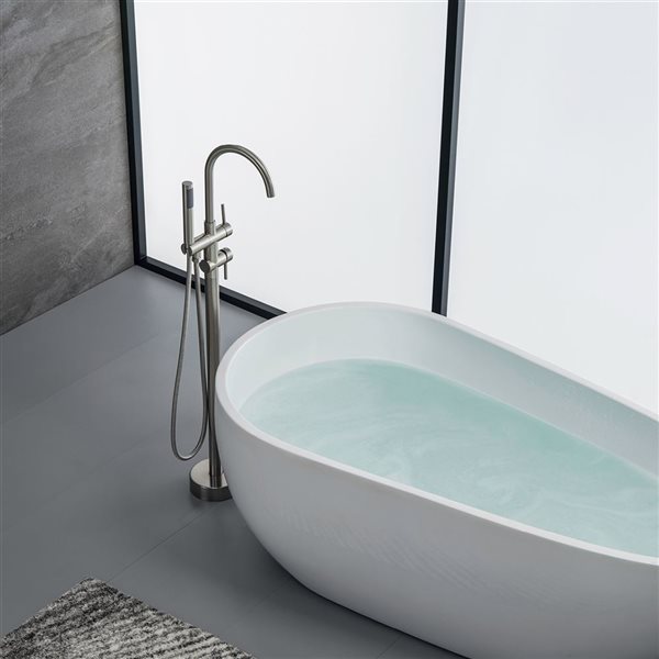 WELLFOR Brushed Nickel 2-Handle Freestanding Bathtub Faucet with Handheld Shower