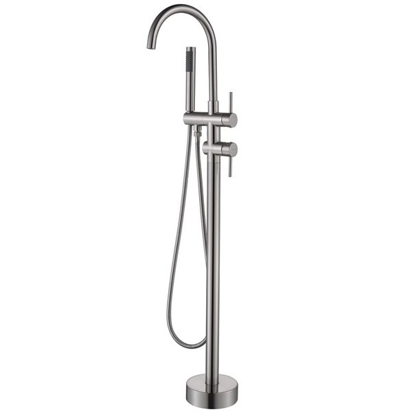 WELLFOR Brushed Nickel 2-Handle Freestanding Bathtub Faucet with Handheld Shower