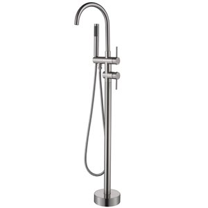 WELLFOR Brushed Nickel 2-Handle Freestanding Bathtub Faucet with Handheld Shower