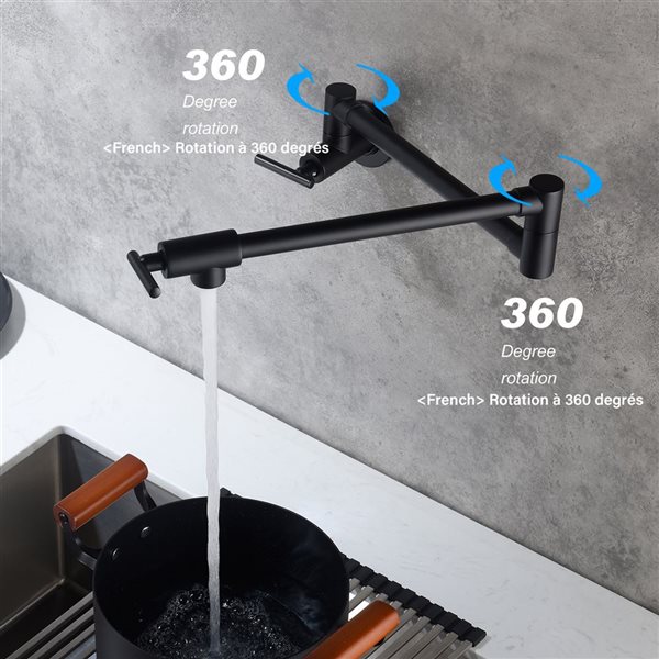 WELLFOR Sink Faucets Matte Black 2-handle Wall Mount Pot Filler Handle/lever Residential Kitchen Faucet