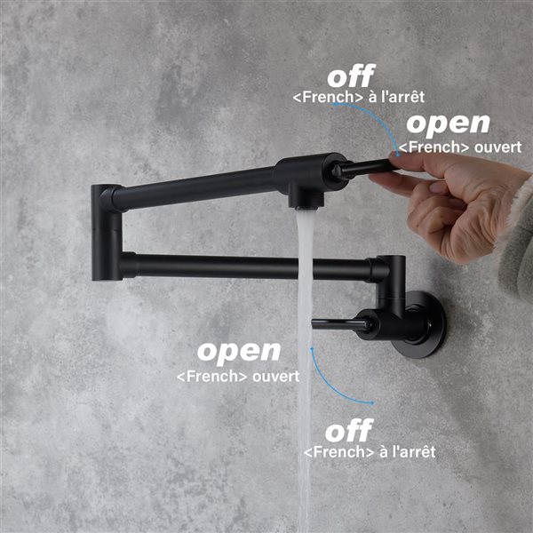 WELLFOR Sink Faucets Matte Black 2-handle Wall Mount Pot Filler Handle/lever Residential Kitchen Faucet