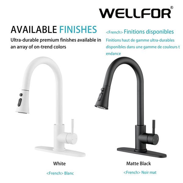 WELLFOR Sink Faucets Matte Black 1-handle Deck Mount Pull-down Handle/lever Residential Kitchen Faucet (Deck Plate Included)