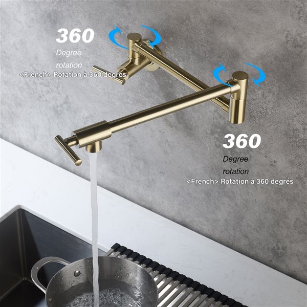 WELLFOR Sink Faucets Brushed Gold 2-handle Wall Mount Pot Filler Handle/lever Residential Kitchen Faucet